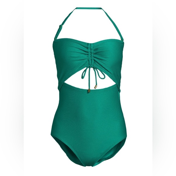 *NWT* Time and Tru Cutout Ribbed One Piece Swimsuit in Green Ocean, Sz S (4-6) - Picture 4 of 12